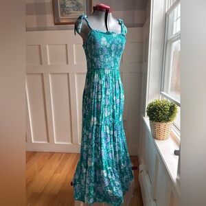 Japna Green and Blue Floral Maxi Dress Boho Colourful Summer